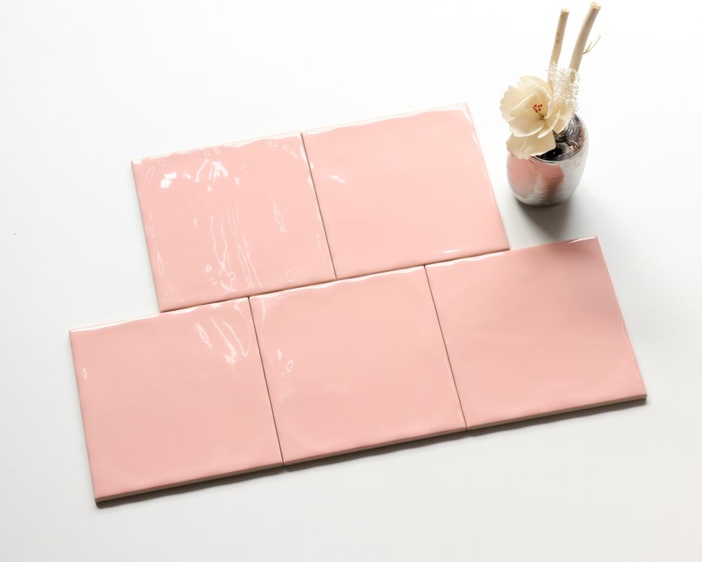 House Pink Bathroom Glazed Subway Wall Tiles 15*15 Cm In Hand Made Princess Style