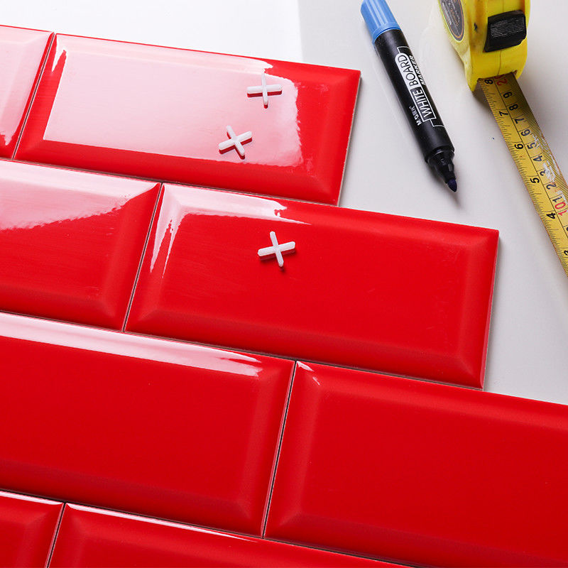 Red Brick Glazed Ceramic Subway Tile 100x200 Waterproof Flat / Beveled Finish