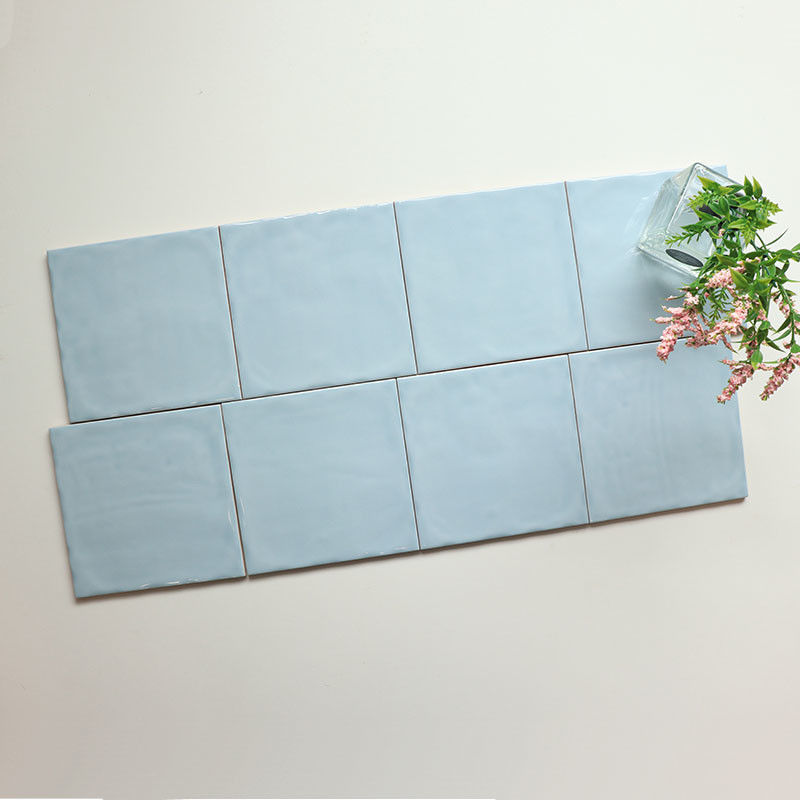 Uneven Ocean Blue Glazed Modern Design 150*150 mm Ceramic Glossy Subway Wall Tile