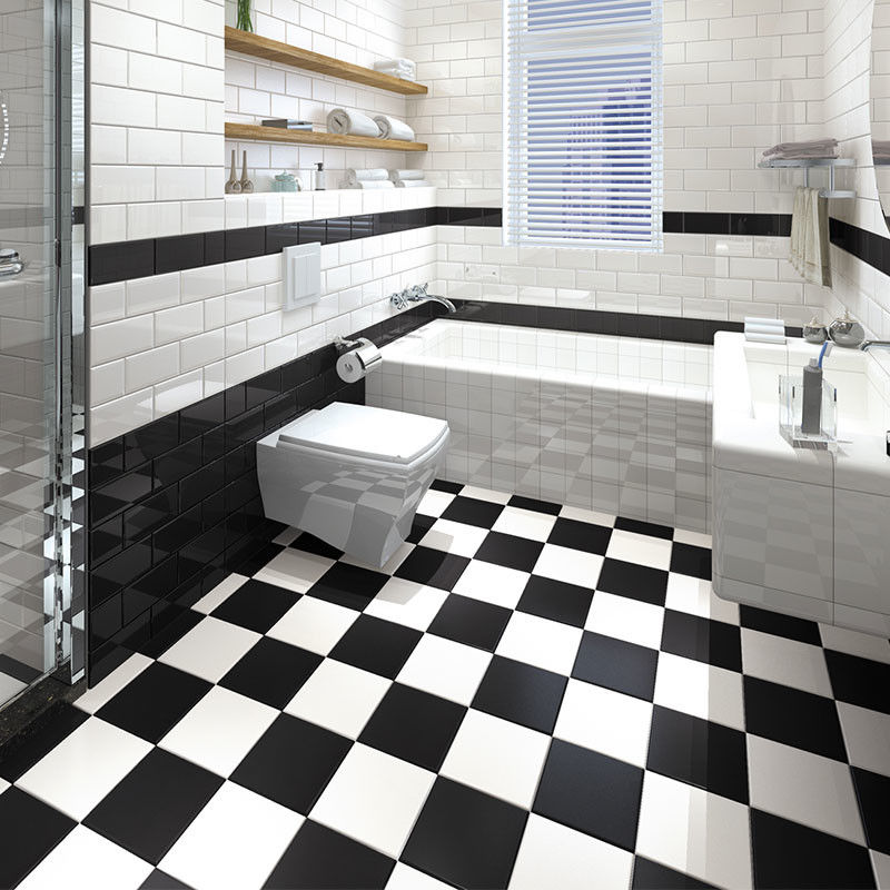 Ceramic Bathroom Black Glossy Floor Tiles 200X200 Strong Stain Resistance