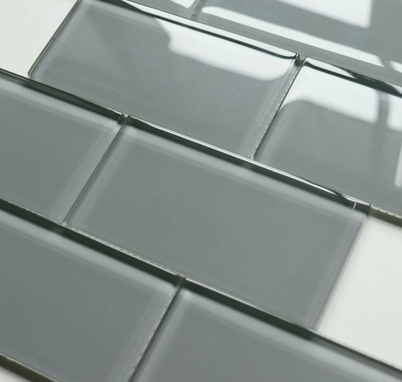 Light Grey Color Glass Mosaic Tiles / Subway Tile Design Glass Mosaic 30x30cm