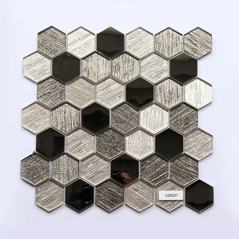 Hexagon Mosaic Glass Mosaic Tiles Metal Element Modern Kitchen Splashback Tiles