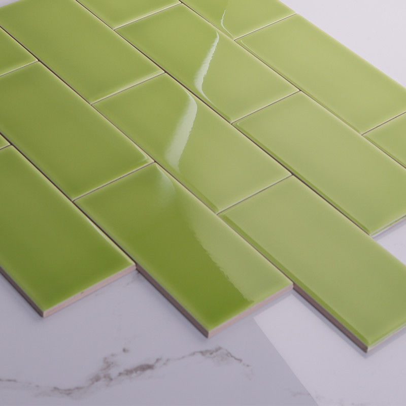 Apple Green Porcelain Subway Tile 3x6 Glossy Flat Ceramic Tile Anti Skidding