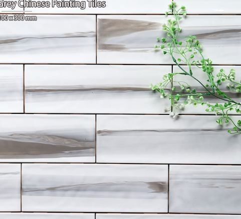 Bathroom Decoration Gray Glazed 100x300 Wall Tiles , Designs Chinese Painting Tiles