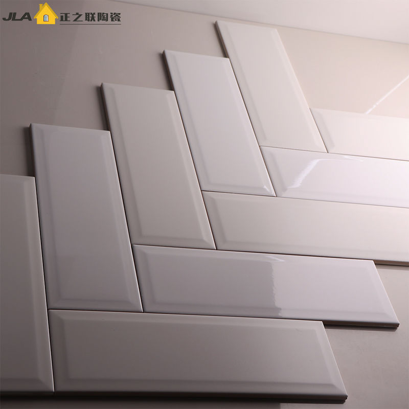 Kitchen Bathroom Ceramic Wall Tiles 4x12 Inch White Beveled Subway Tile