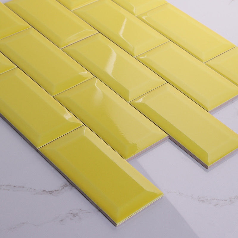 Lemon Yellow Subway Wall Tile Bevelled Glossy Edge , 3 X 6 Ceramic Subway Tile