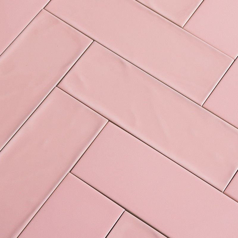 Handmade Custom Tiles Pink Bevelled Kitchen Tiles 10x30 Cm Slip Resistance