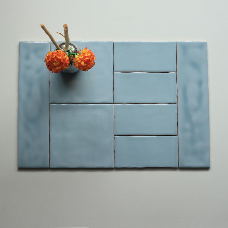Bathroom Kitchen Ocean Blue Color Irregular Wavy Look Glossy Ceramic Wall Tile