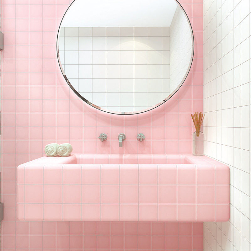 Glazed 4x4 Ceramic Tile Pink Subway Tile For Back Splash Wall Decoration