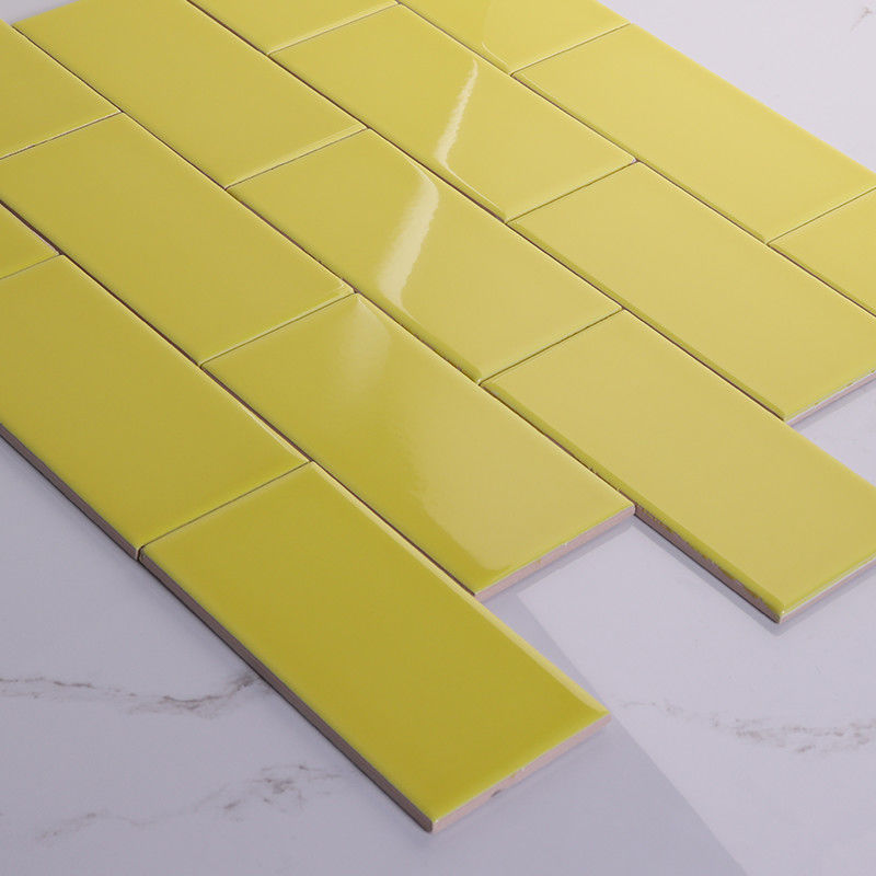Lemon Yellow Subway Wall Tile Bevelled Glossy Edge , 3 X 6 Ceramic Subway Tile